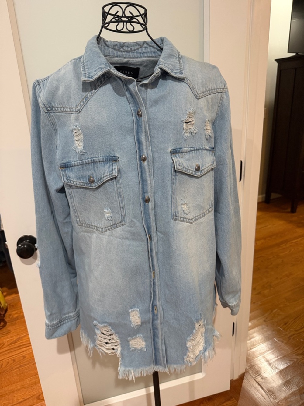 Light Blue Distressed Denim Jacket